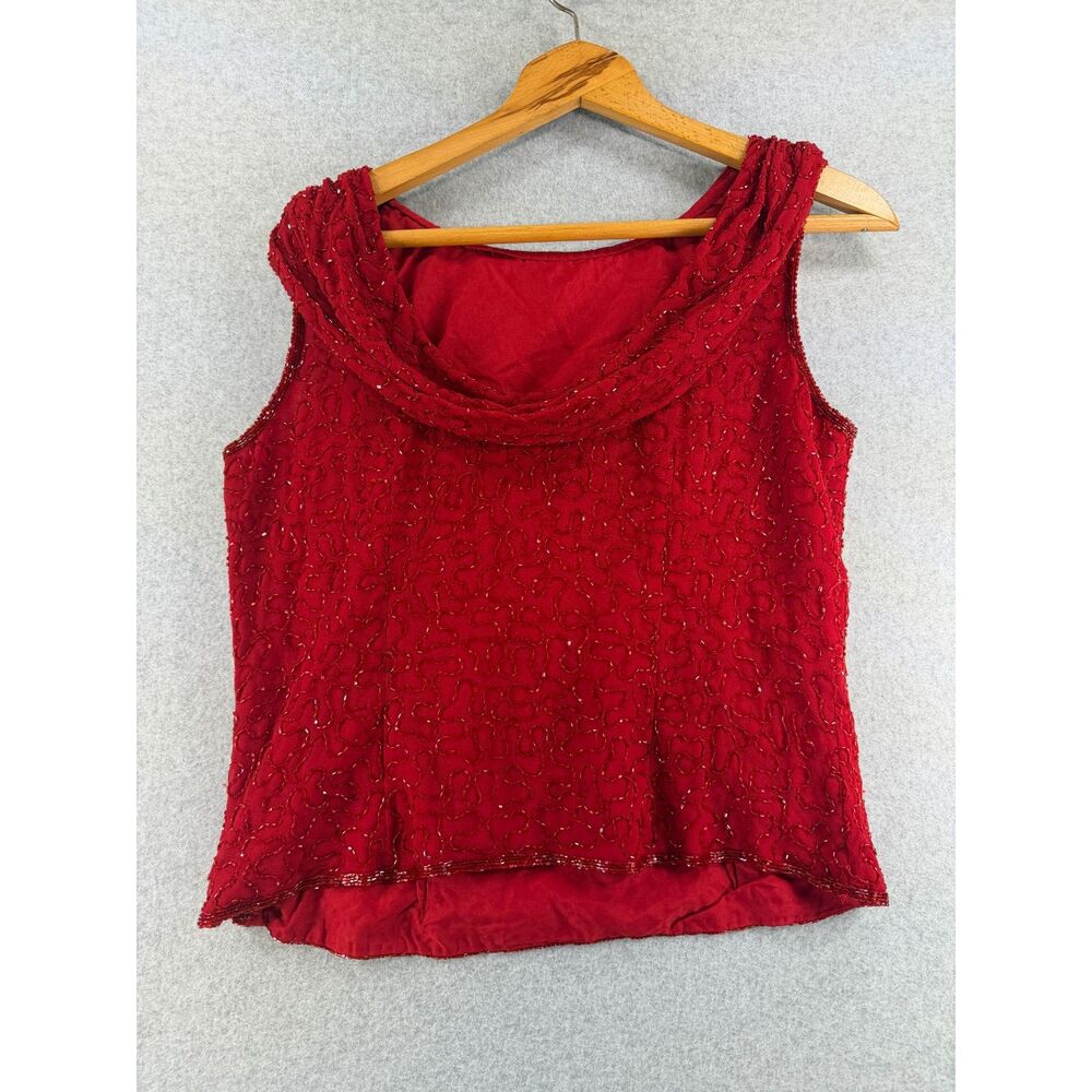 Dressbarn Collection Red Beaded Cowl Neck Sleeveless Evening Top L 3531 - Picture 5 of 6